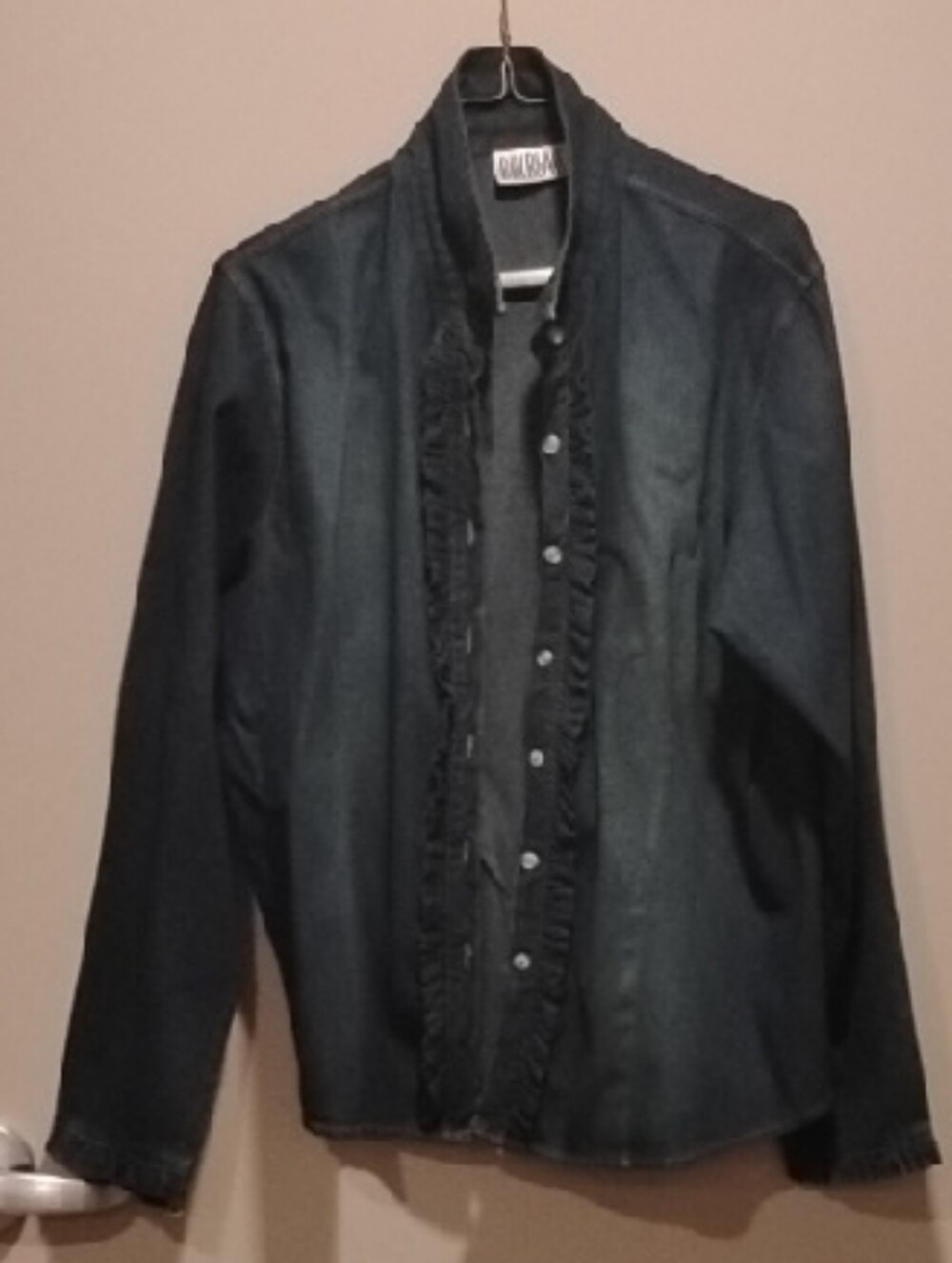bill blass Dark Blue Ruffle Trim Button-Down Shirt